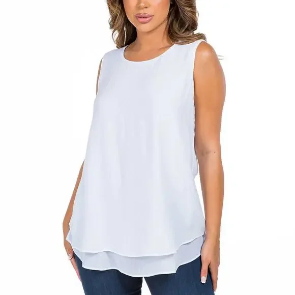 Cristina B Sleeveless Tunic Women L White Layered NWT - Picture 1 of 4